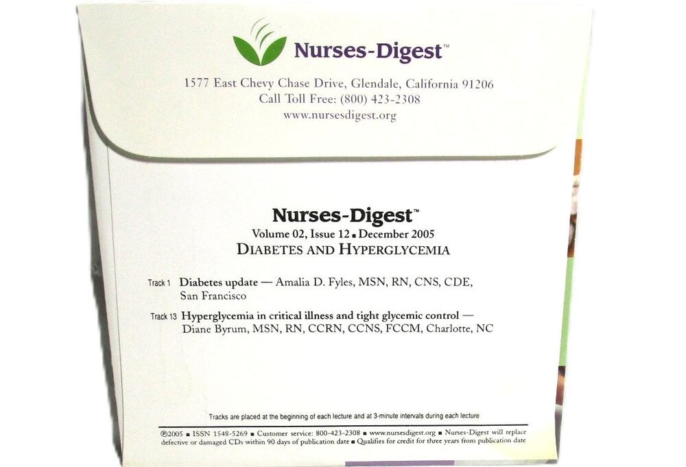 Nurses Digest Continuing Education DVD 2005 Diabetes & Hyperglycemia